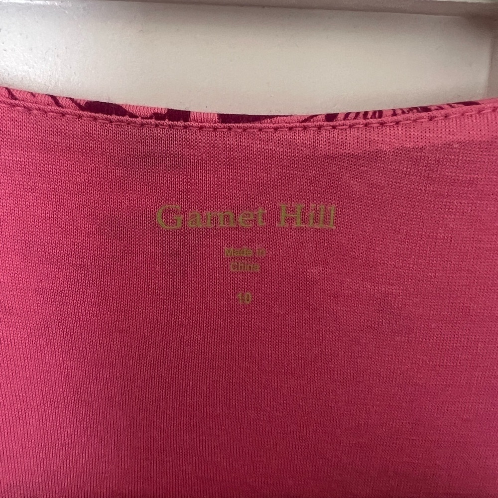 Garnet Hill Twist Front Jersey Dress PINK Floral Cap Sleeve V- Neck Size 10 - Picture 4 of 5